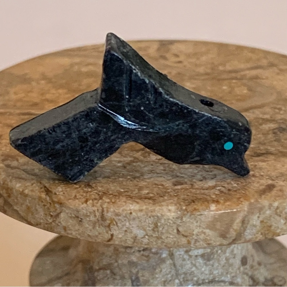 Zuni Style Carved Bird Fetish Bead Drilled Black Stone Native American Animal .9